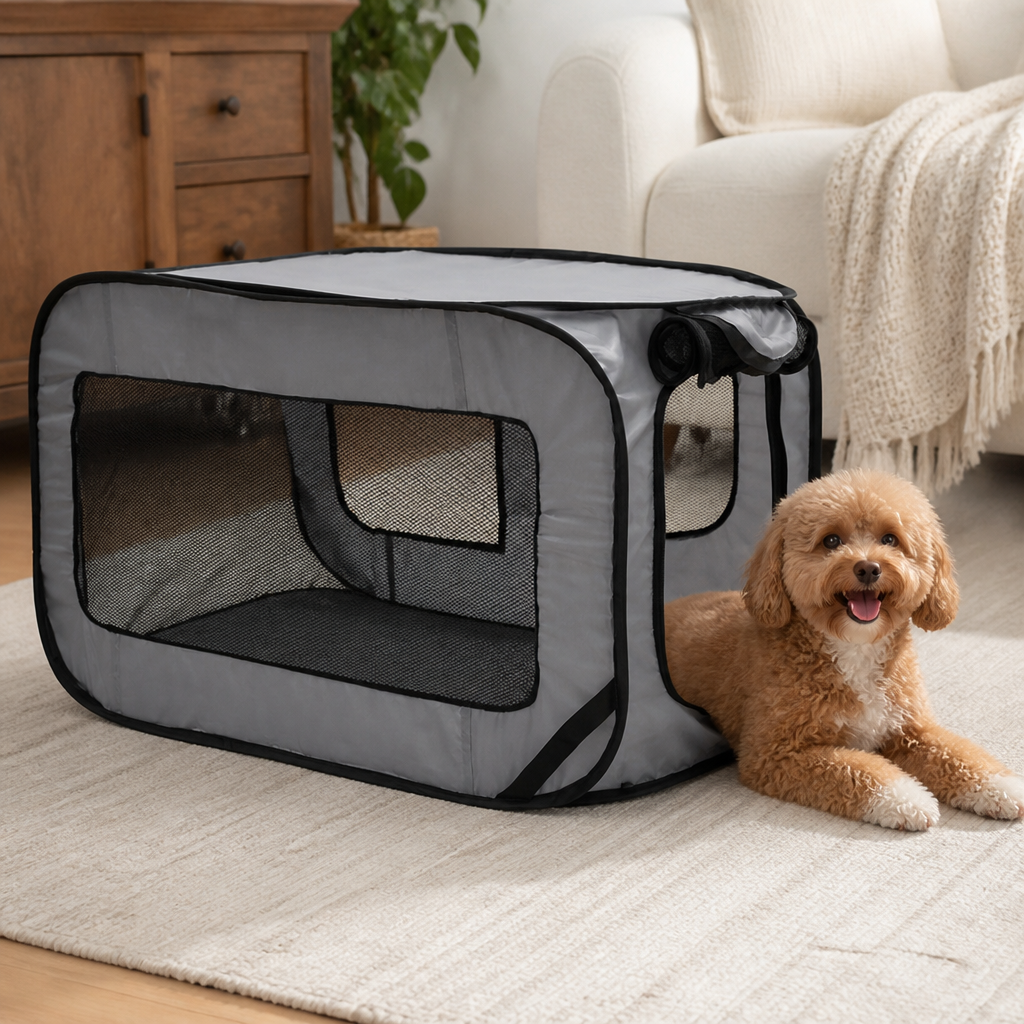DogBedHouse Foldable Oxford & Mesh Travel Crate (Carry Bag Included)