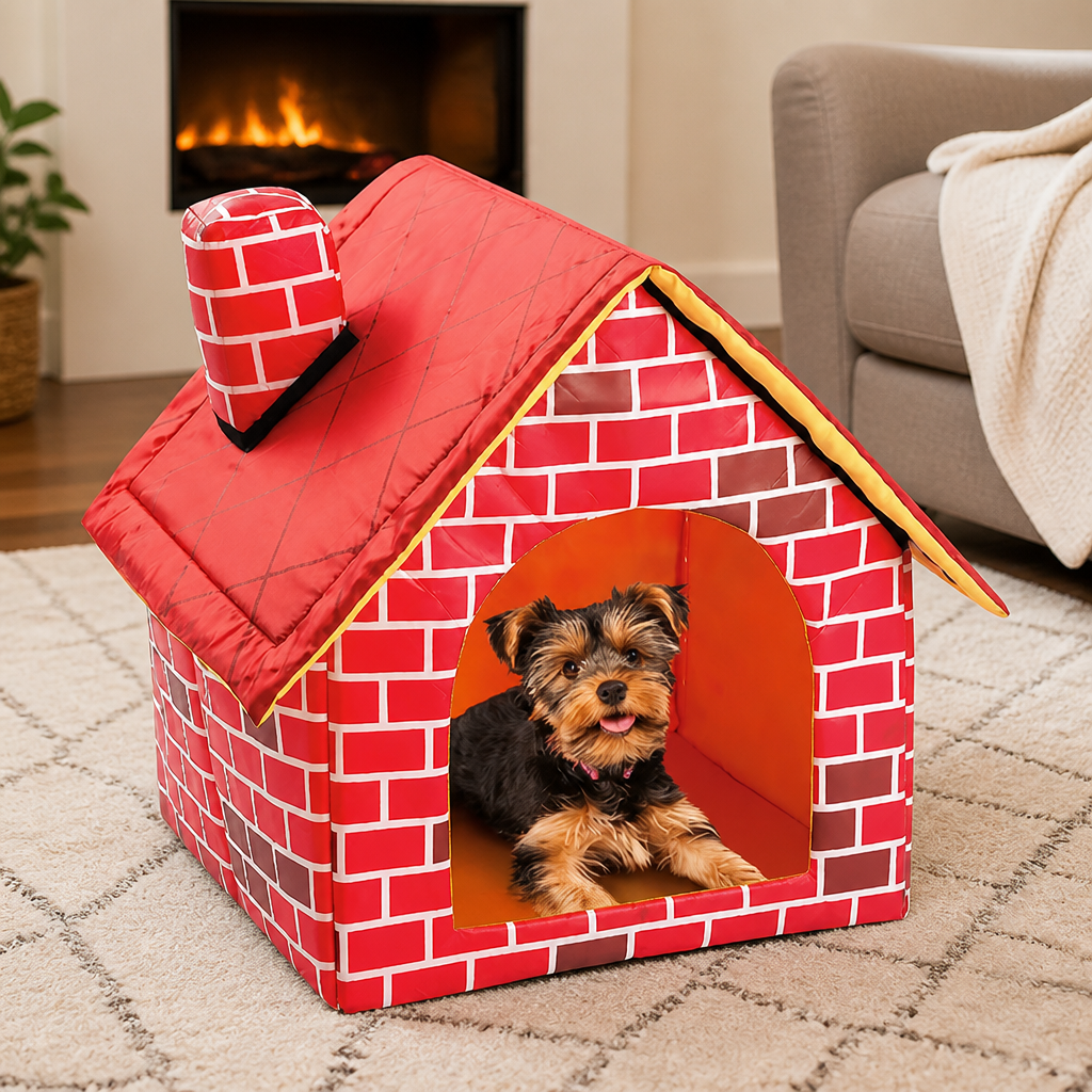 DogBedHouse Foldable Plush Brick Wall Pet House (Small)