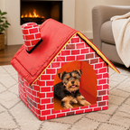 DogBedHouse Foldable Plush Brick Wall Pet House (Small)
