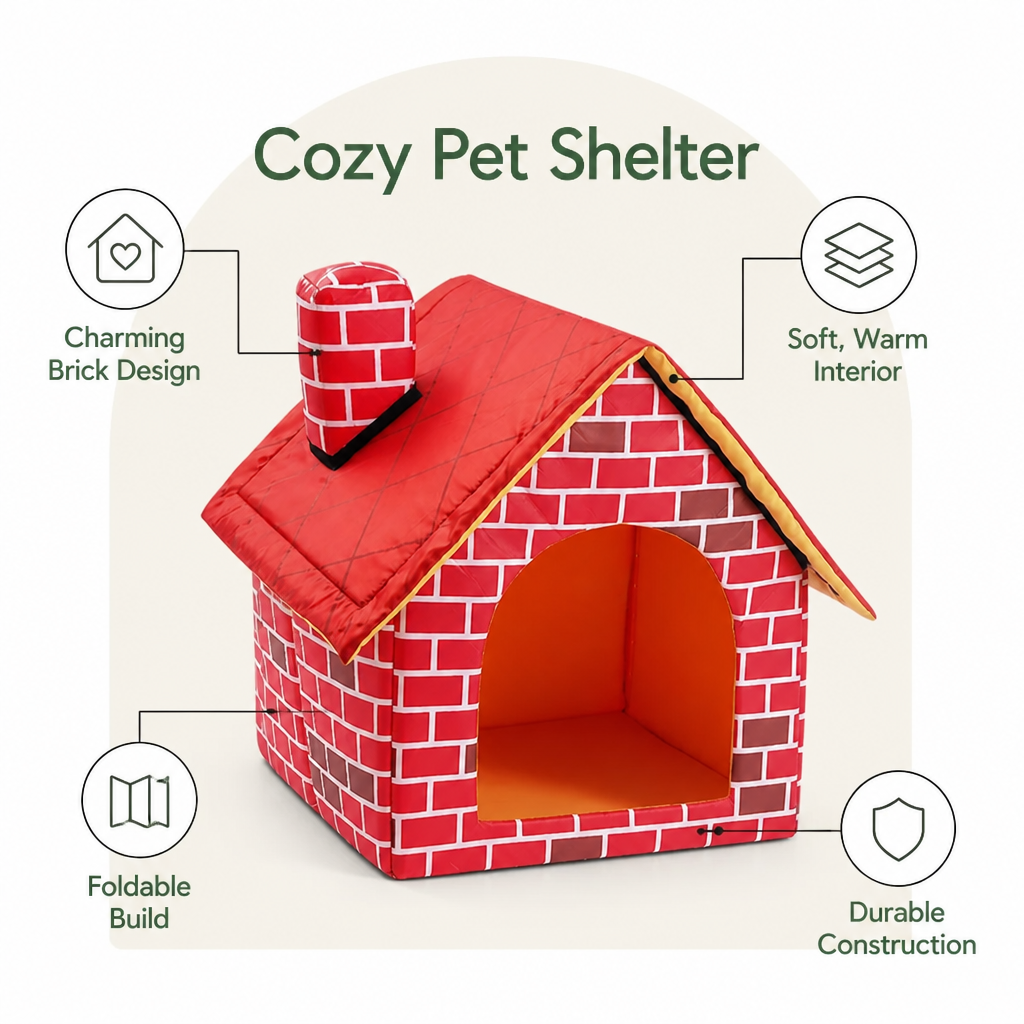 DogBedHouse Foldable Plush Brick Wall Pet House (Small)