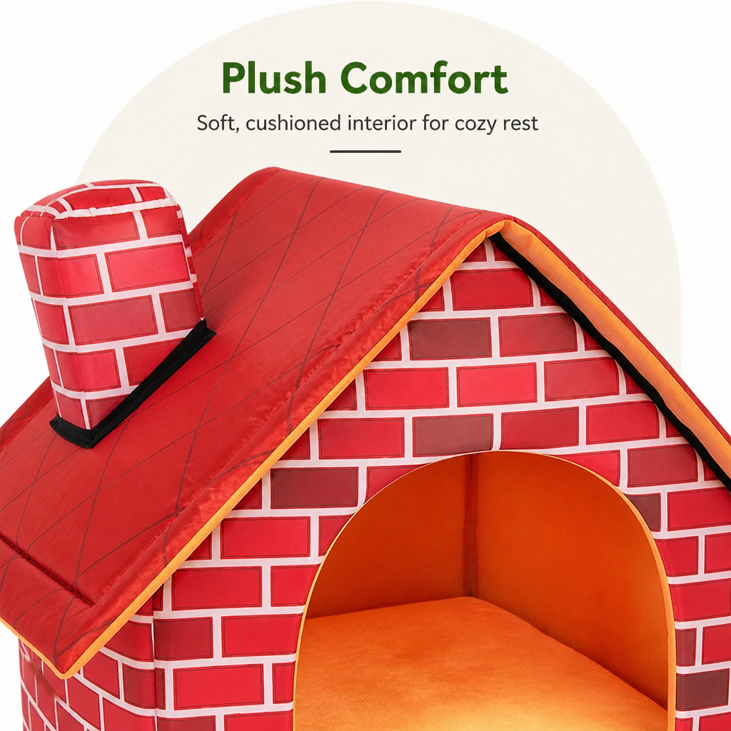 DogBedHouse Foldable Plush Brick Wall Pet House (Small)