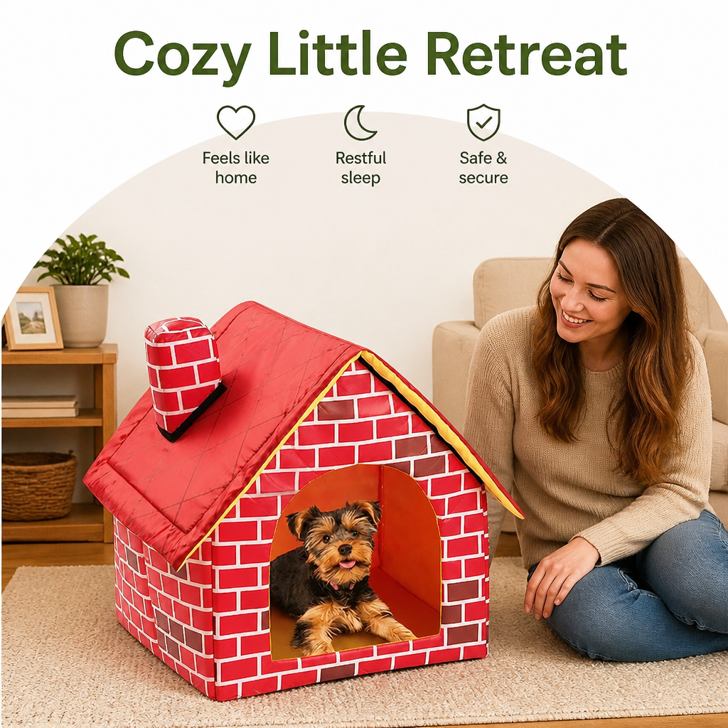 DogBedHouse Foldable Plush Brick Wall Pet House (Small)