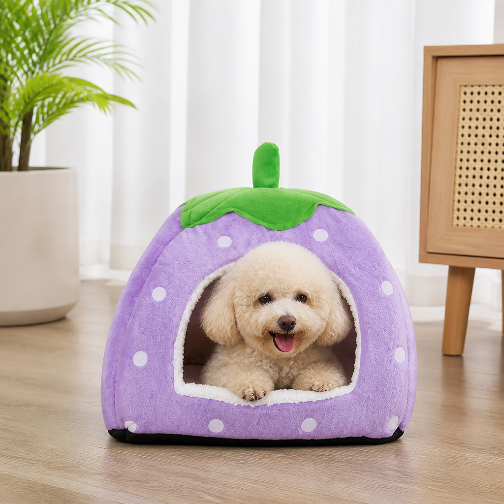 DogBedHouse Foldable Plush Pet Tent (Strawberry Shape)