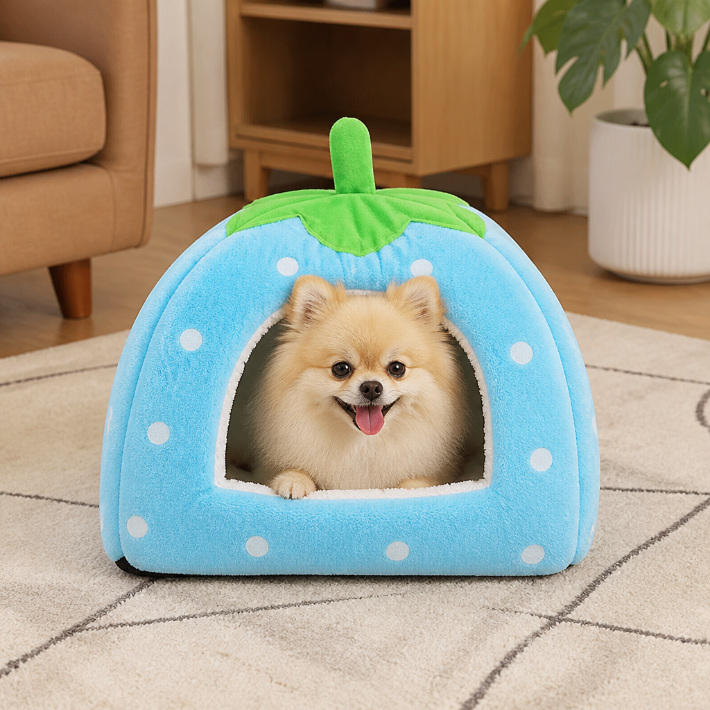 DogBedHouse Foldable Plush Pet Tent (Strawberry Shape)