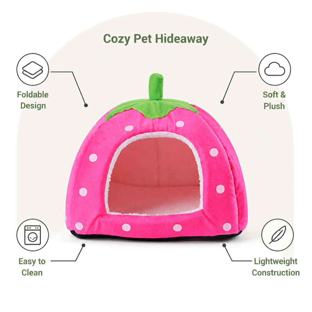 DogBedHouse Foldable Plush Pet Tent (Strawberry Shape)