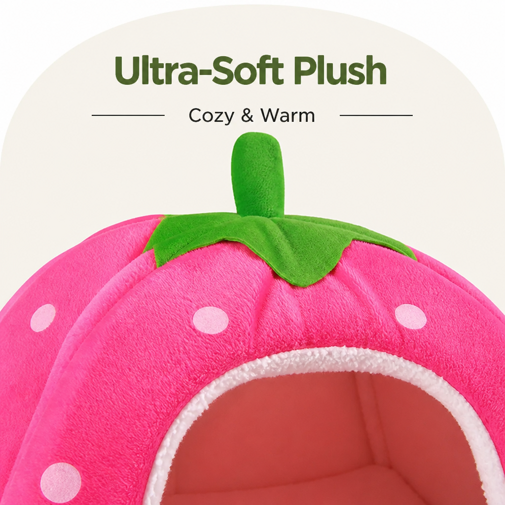 DogBedHouse Foldable Plush Pet Tent (Strawberry Shape)