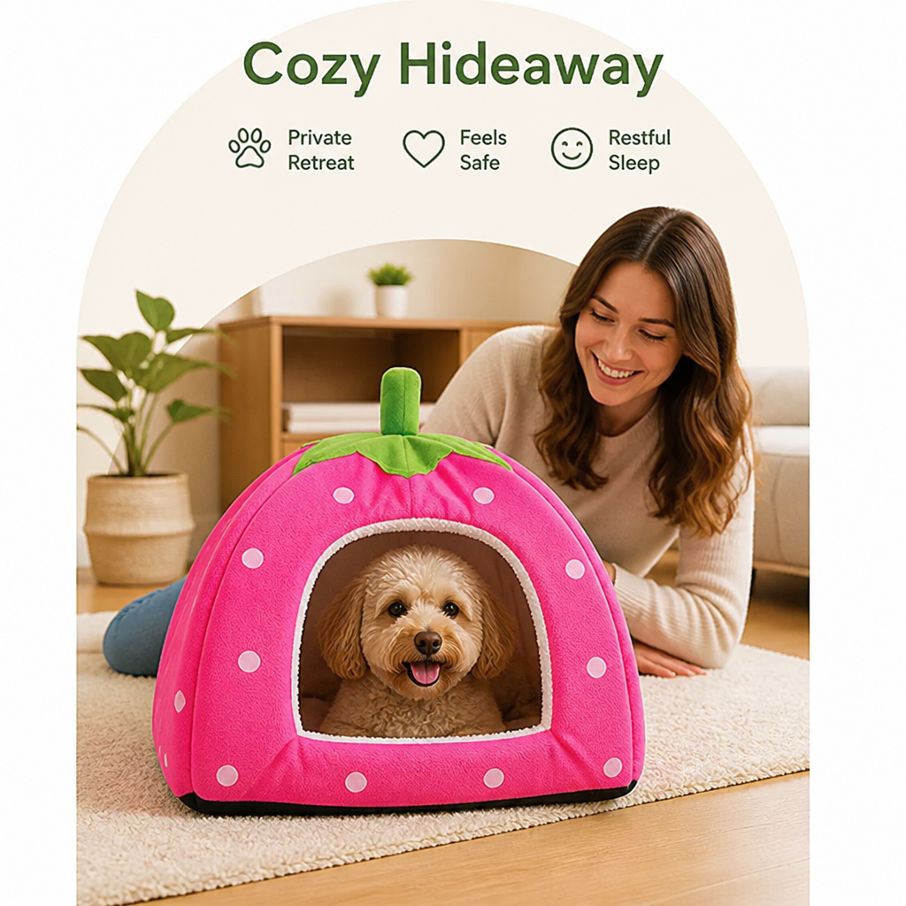DogBedHouse Foldable Plush Pet Tent (Strawberry Shape)