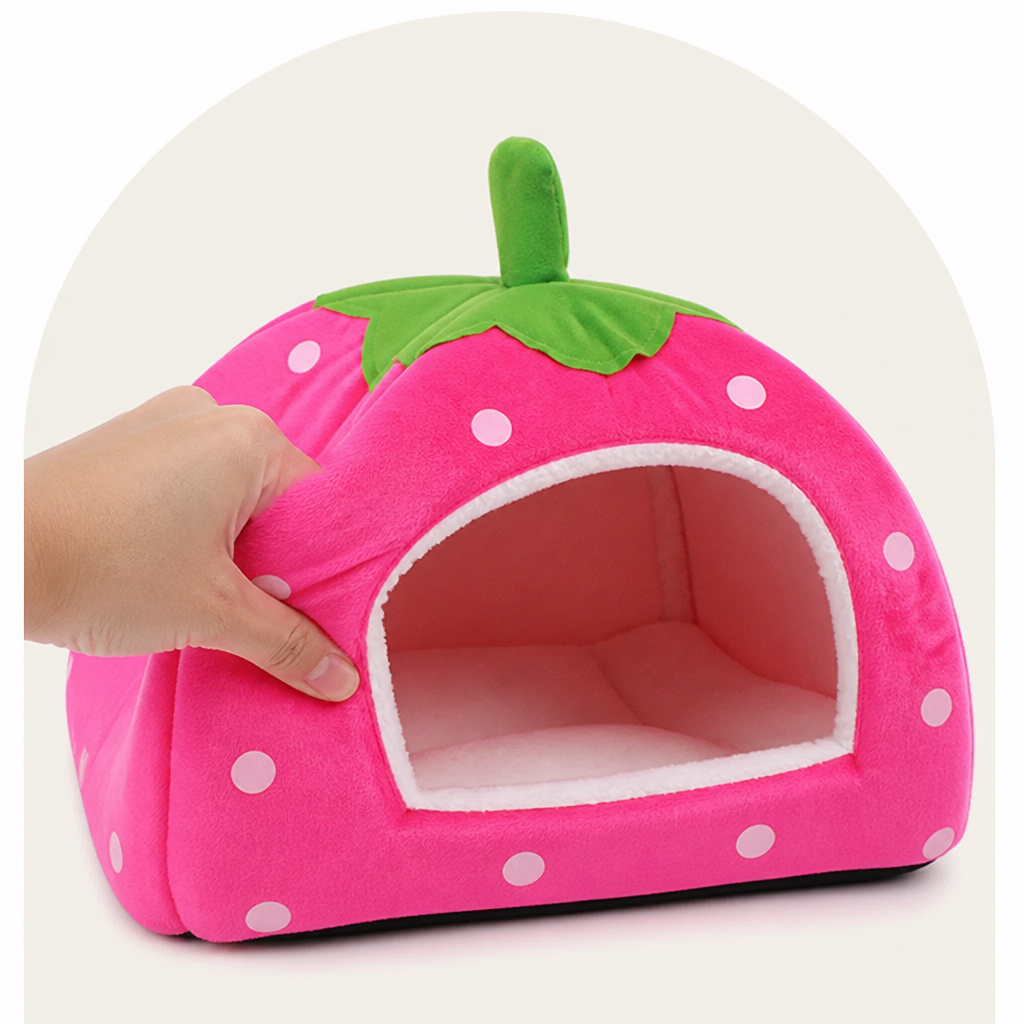 DogBedHouse Foldable Plush Pet Tent (Strawberry Shape)