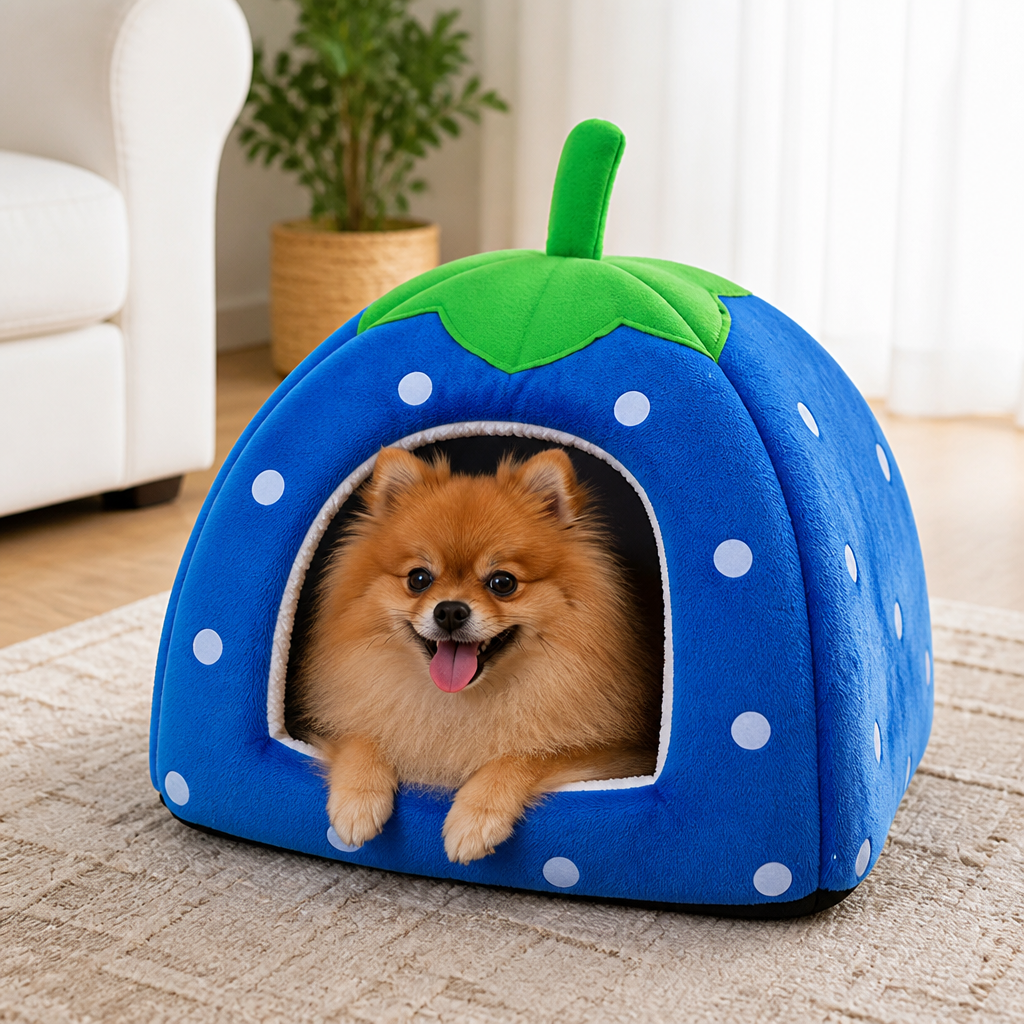 DogBedHouse Foldable Plush Pet Tent (Strawberry Shape)