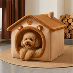 DogBedHouse Foldable Plush Velvet & Flannelette Pet House (Removable Washable Cushion)