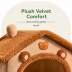 DogBedHouse Foldable Plush Velvet & Flannelette Pet House (Removable Washable Cushion)