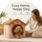 DogBedHouse Foldable Plush Velvet & Flannelette Pet House (Removable Washable Cushion)