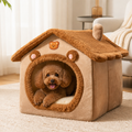 DogBedHouse Foldable Plush Velvet & Flannelette Pet House (Removable Washable Cushion)