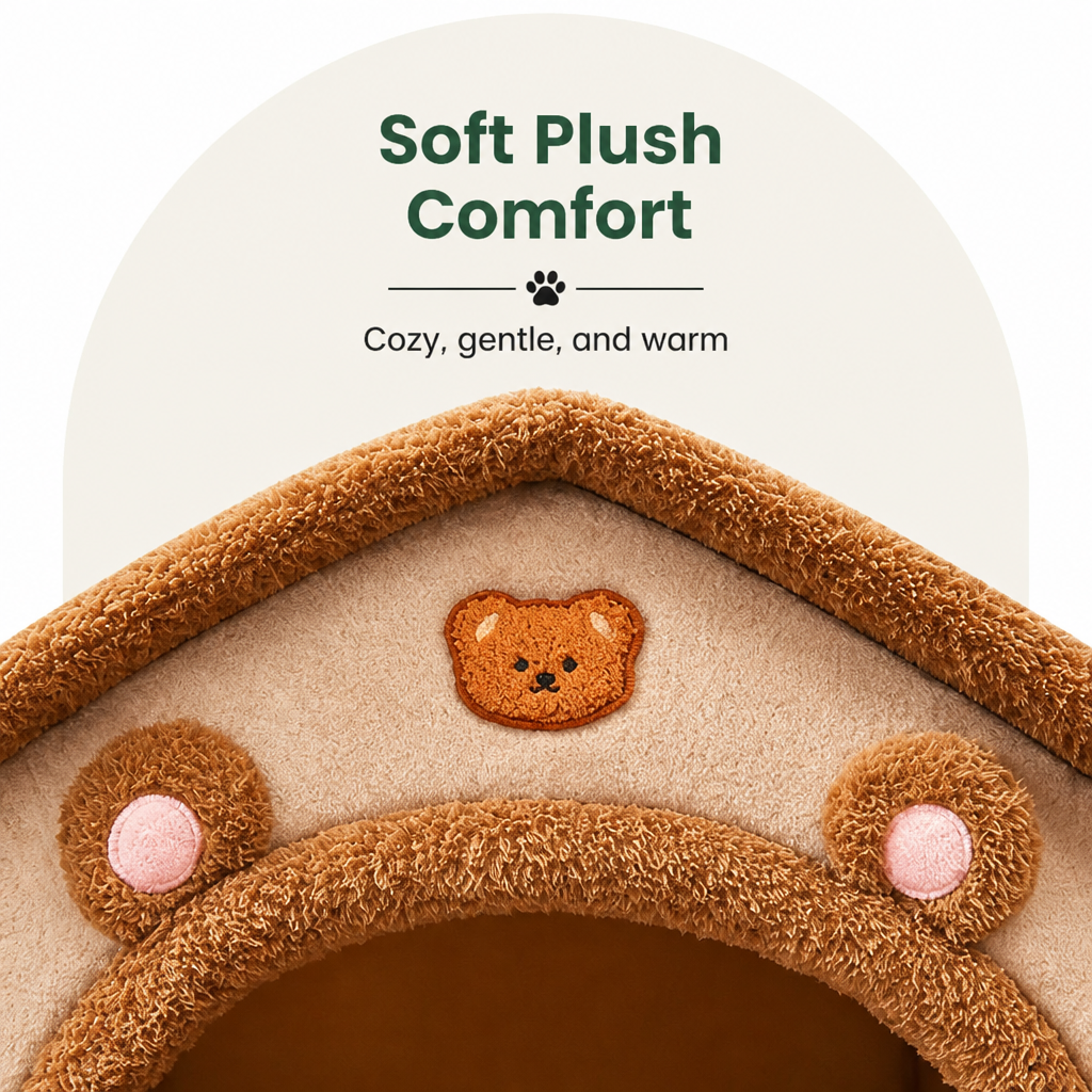 DogBedHouse Foldable Plush Velvet & Washable Pet House (Removable Cushion)
