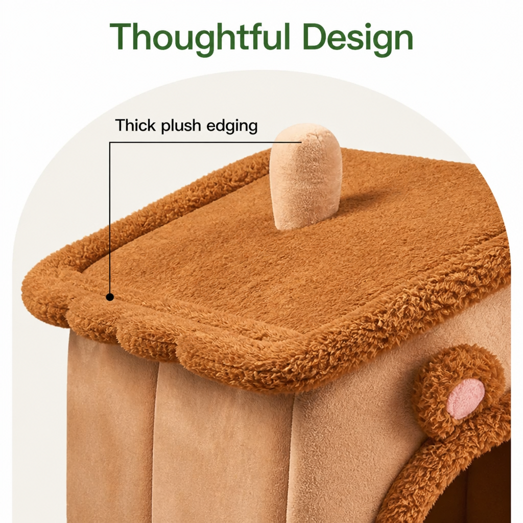 DogBedHouse Foldable Plush Velvet & Washable Pet House (Removable Cushion)