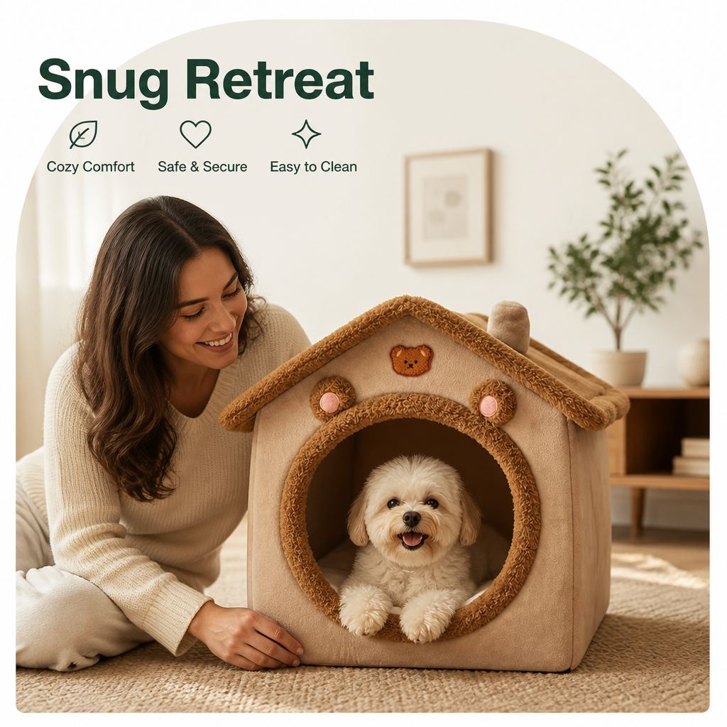 DogBedHouse Foldable Plush Velvet & Washable Pet House (Removable Cushion)