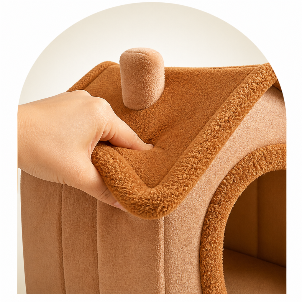 DogBedHouse Foldable Plush Velvet & Washable Pet House (Removable Cushion)