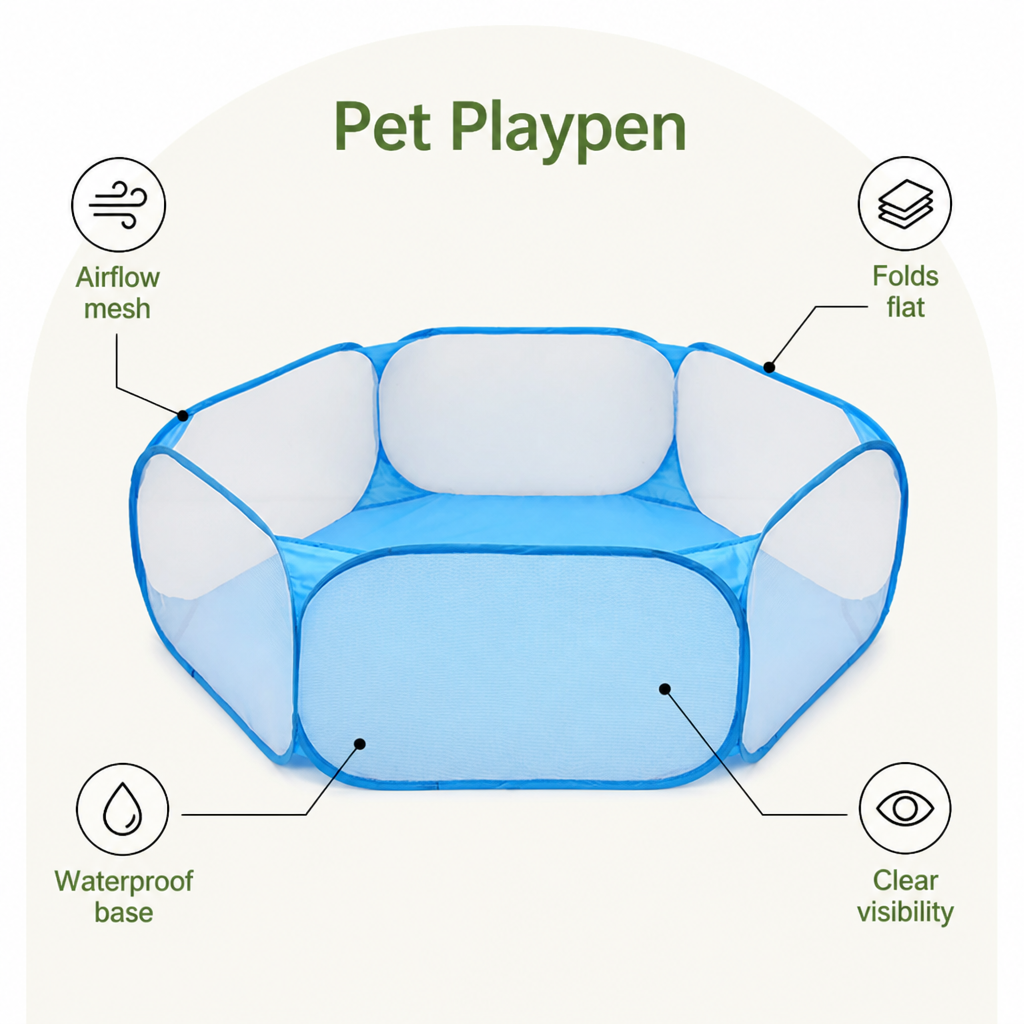 DogBedHouse Foldable Pop-Up & Breathable Mesh Pet Playpen