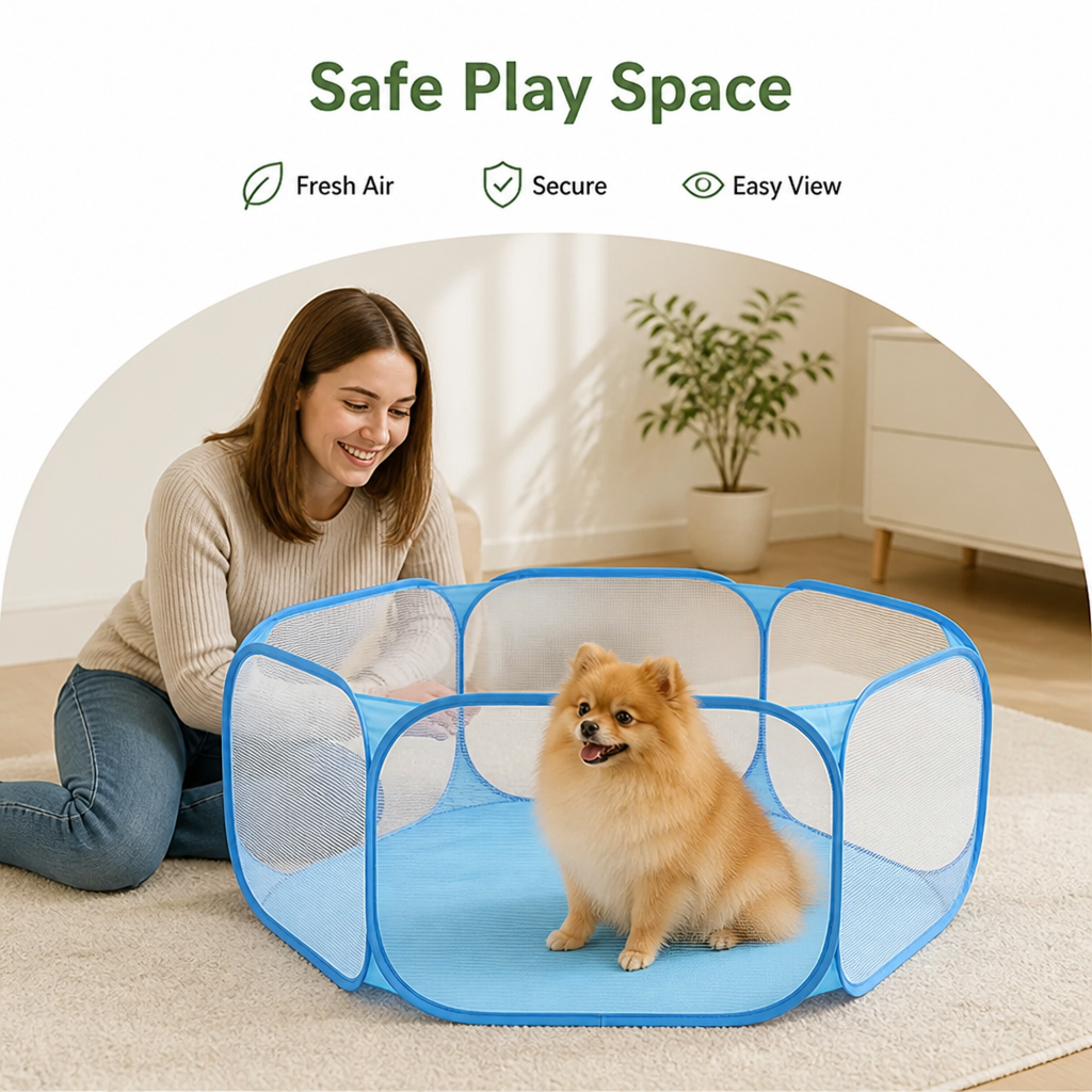 DogBedHouse Foldable Pop-Up & Breathable Mesh Pet Playpen