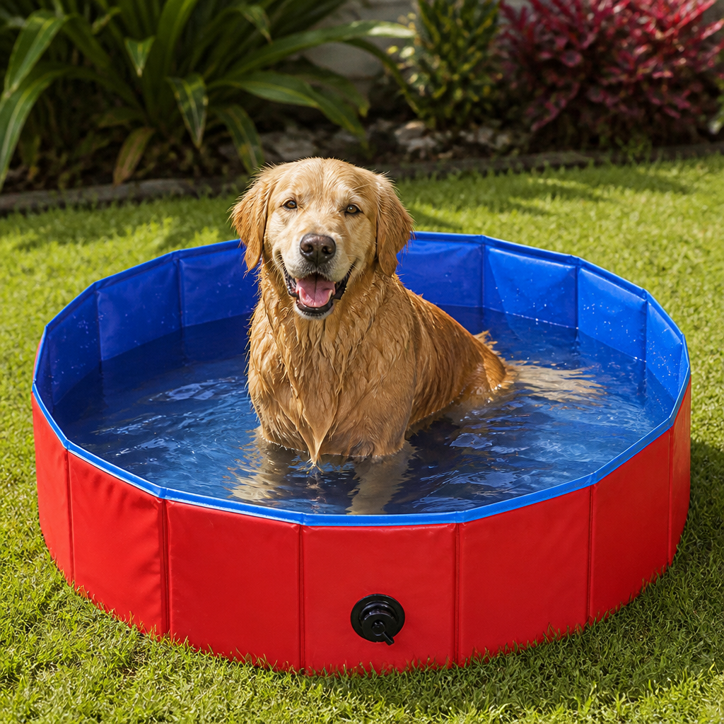 DogBedHouse Foldable Portable Dog Pool (Drain Valve)