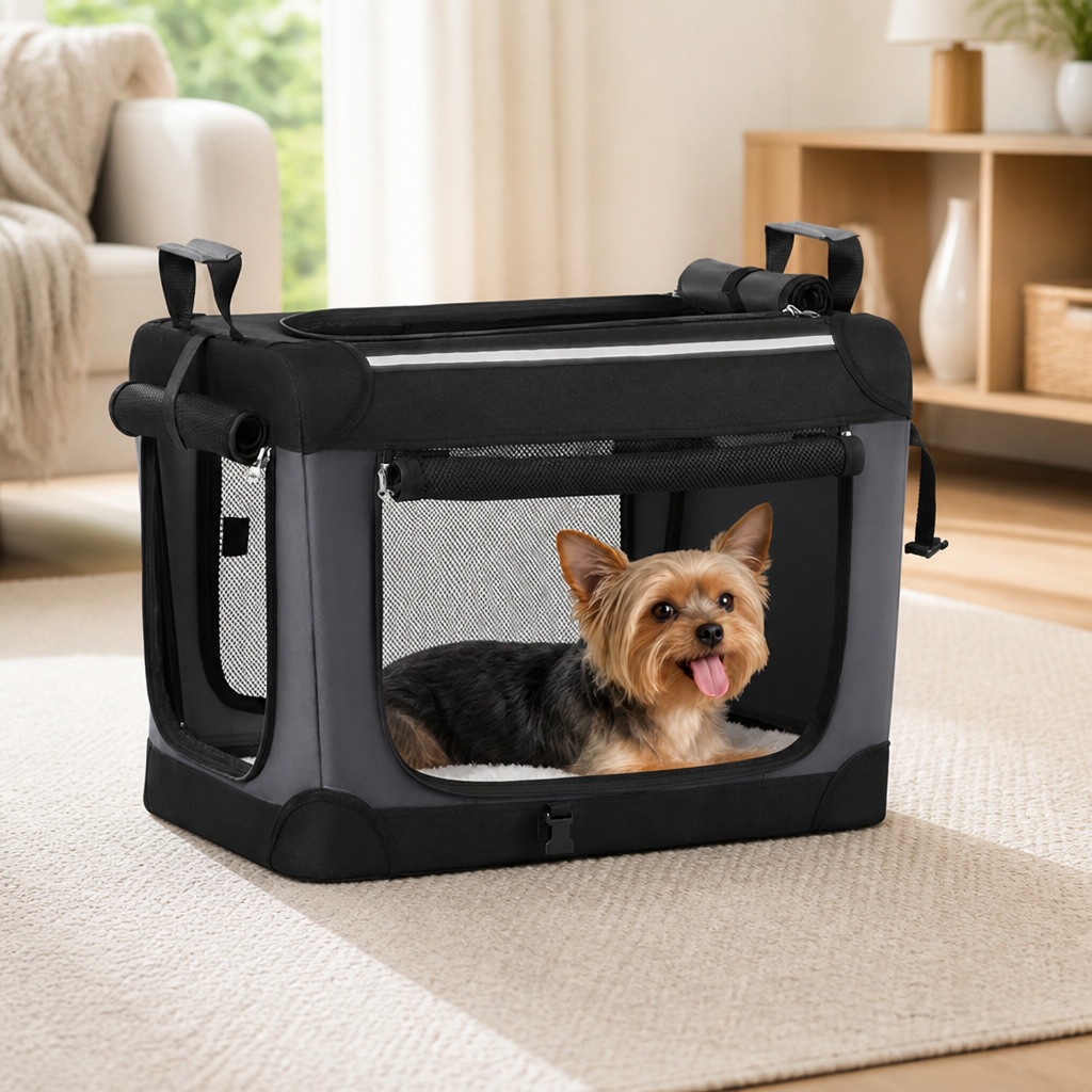 DogBedHouse Foldable & Portable Steel Frame Dog Crate (Removable Sherpa Cushion)