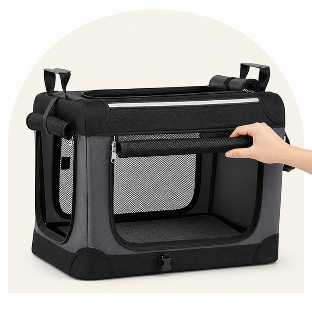 DogBedHouse Foldable & Portable Steel Frame Dog Crate (Removable Sherpa Cushion)