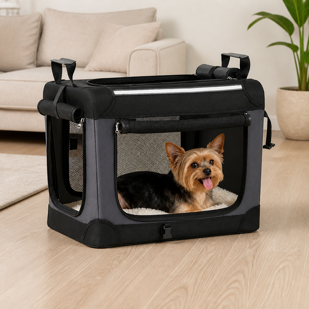 DogBedHouse Foldable & Portable Steel Frame Dog Crate (Removable Sherpa Cushion)