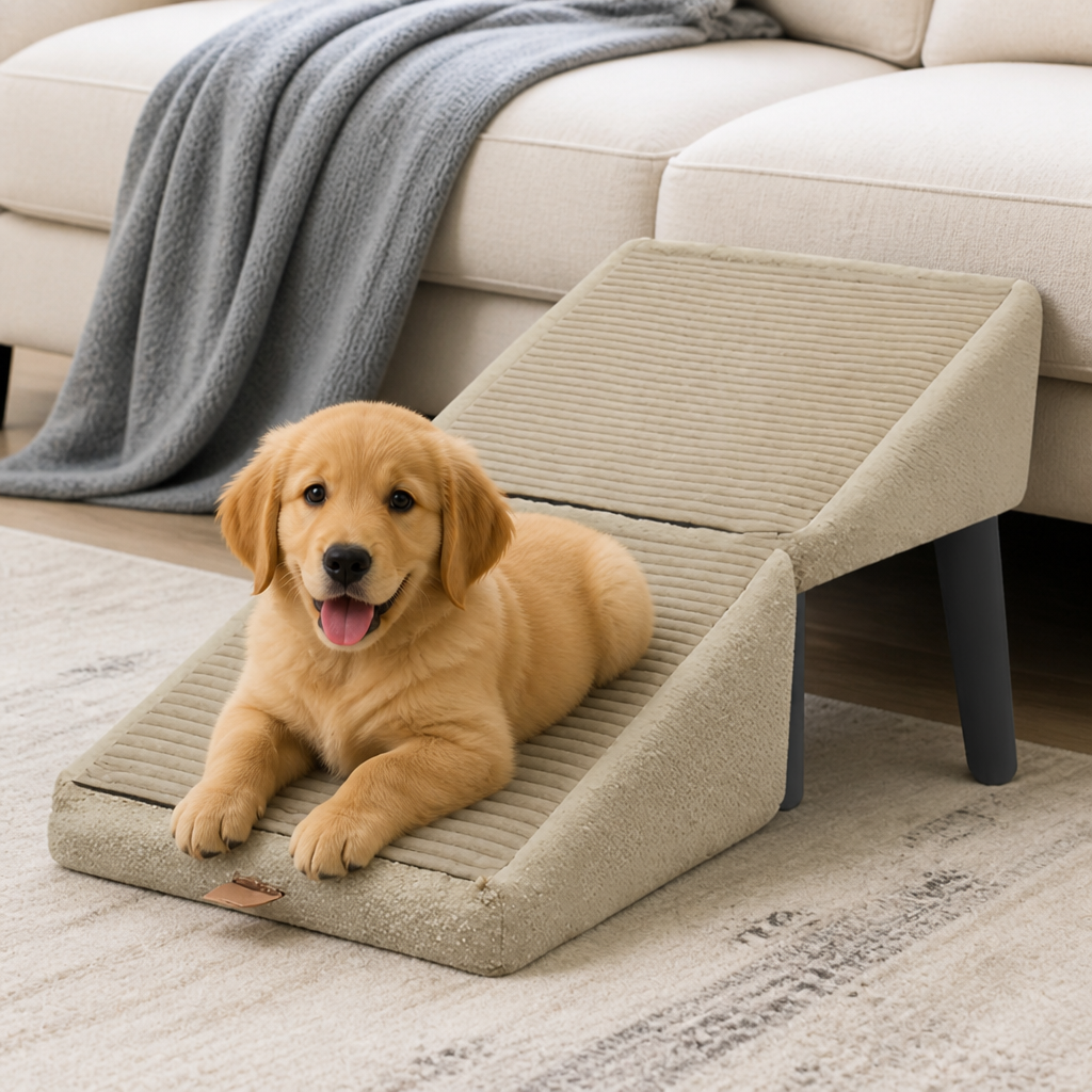 DogBedHouse Foldable Scratch-Resistant Wood Pet Ramp (Slip-Resistant Surface)