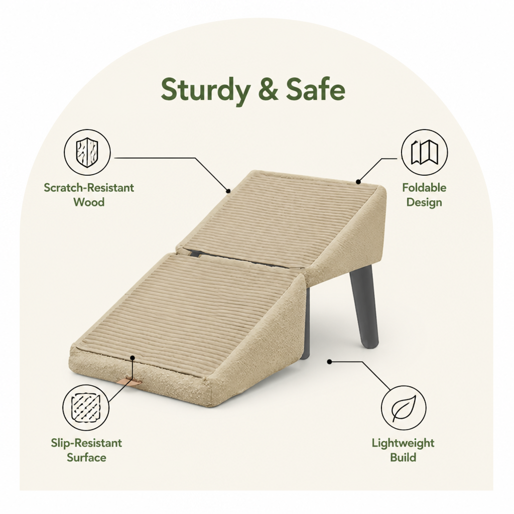 DogBedHouse Foldable Scratch-Resistant Wood Pet Ramp (Slip-Resistant Surface)
