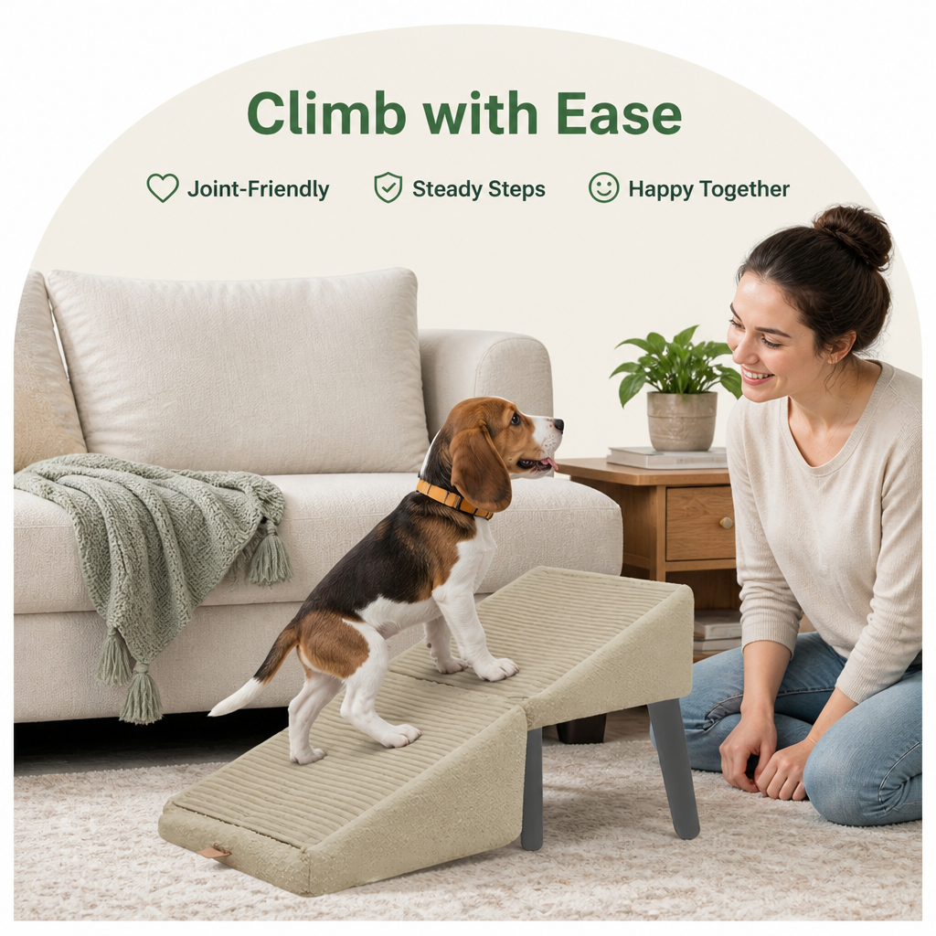 DogBedHouse Foldable Scratch-Resistant Wood Pet Ramp (Slip-Resistant Surface)