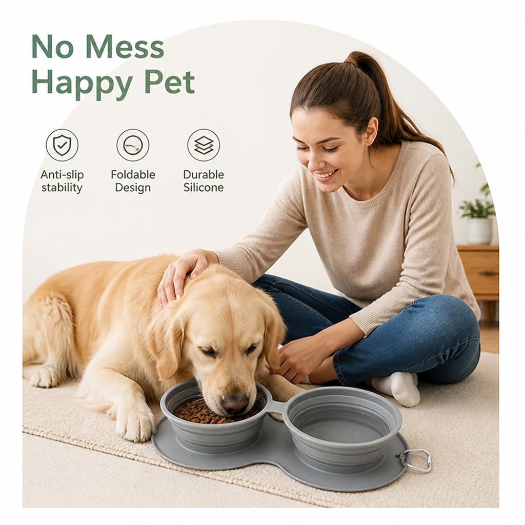 DogBedHouse Foldable Silicone Anti-Slip Travel Bowl
