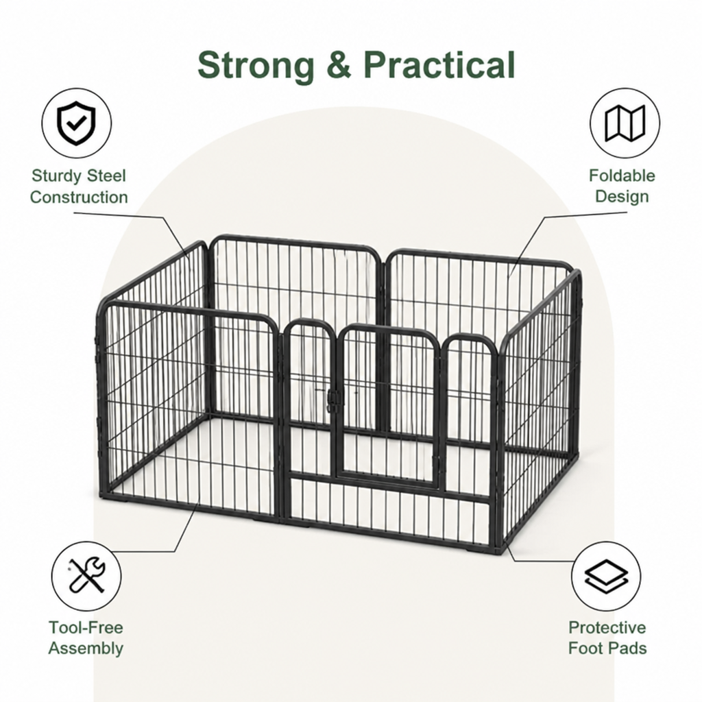 DogBedHouse Foldable Stainless Steel Dog Playpen (6-Panel)