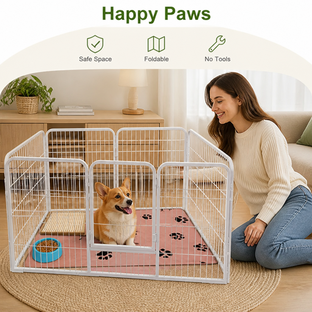 DogBedHouse Foldable Stainless Steel Dog Playpen (6-Panel)