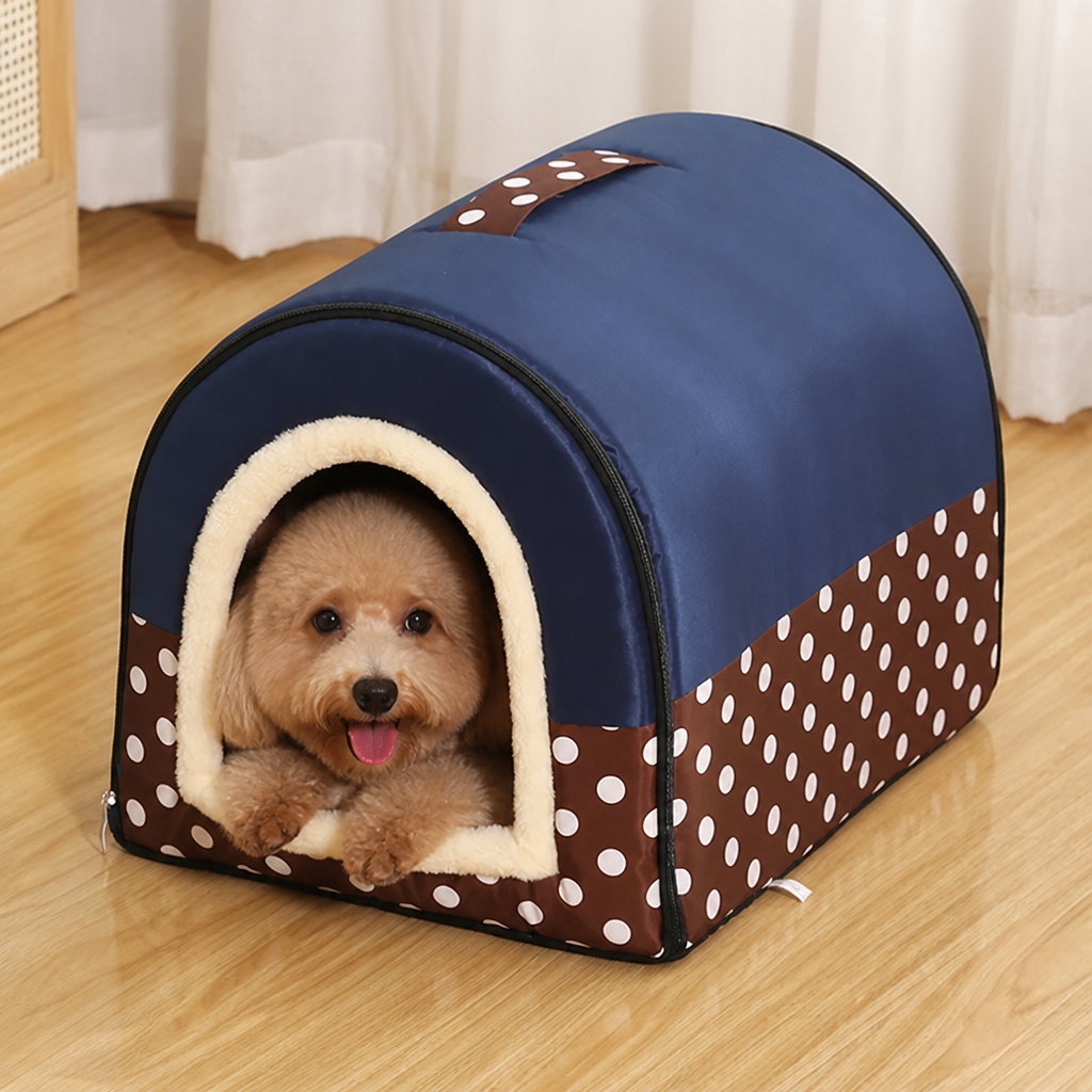 DogBedHouse Foldable & Washable Enclosed Plush Dog Bed (Removable Cushion)
