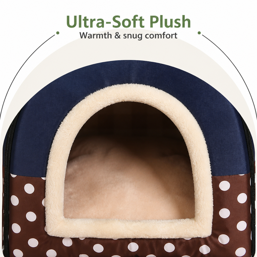 DogBedHouse Foldable & Washable Enclosed Plush Dog Bed (Removable Cushion)