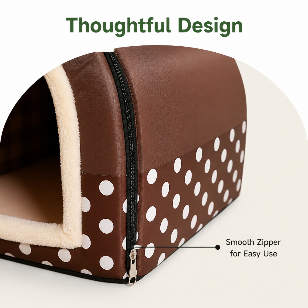 DogBedHouse Foldable & Washable Enclosed Plush Dog Bed (Removable Cushion)
