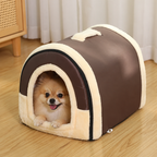DogBedHouse Foldable & Washable Enclosed Plush Dog Bed (Removable Cushion)