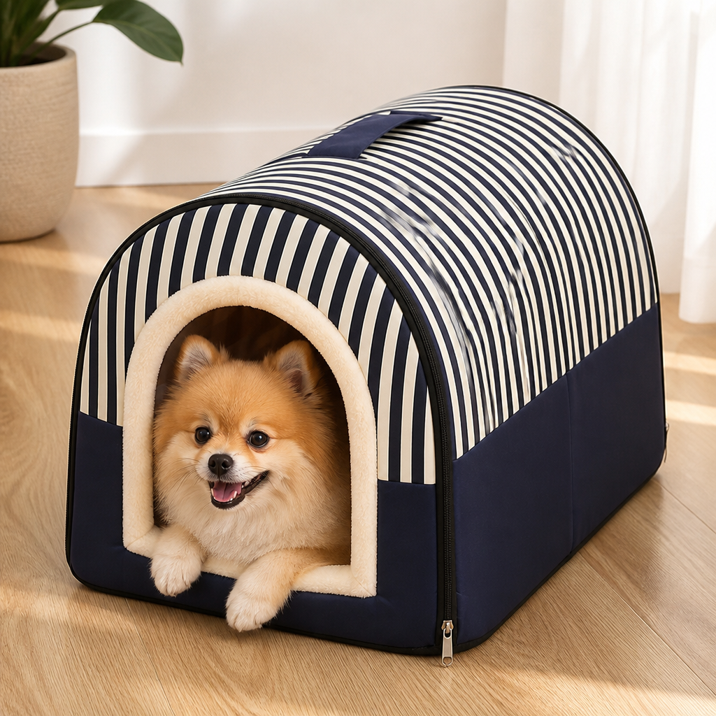 DogBedHouse Foldable & Washable Enclosed Plush Dog Bed (Removable Cushion)