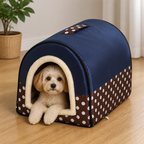 DogBedHouse Foldable & Washable Enclosed Plush Dog Bed (Removable Cushion)