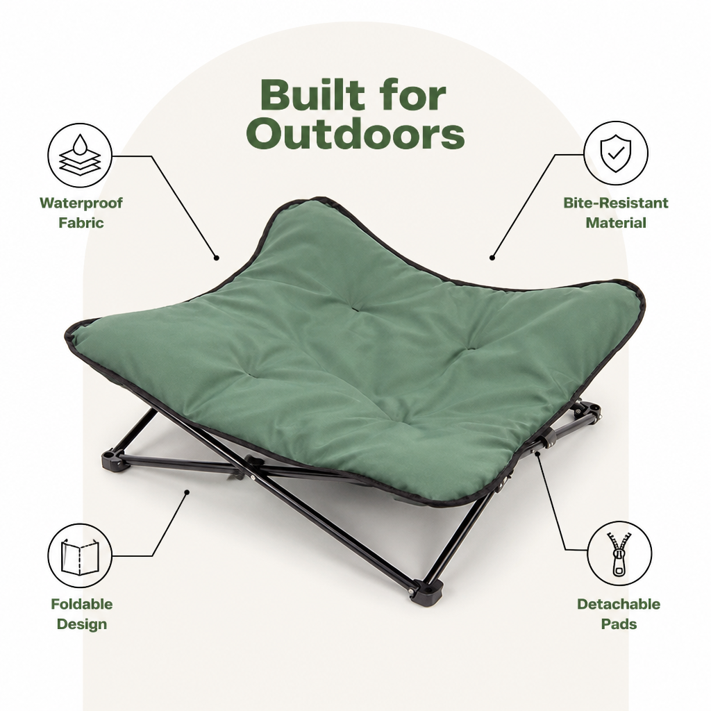 DogBedHouse Foldable Waterproof & Bite-Resistant Pet Bed (Detachable Pads)