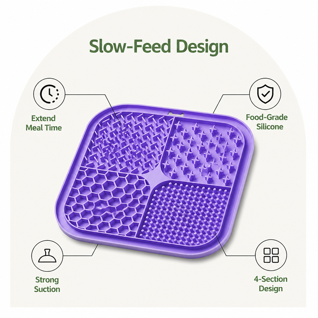 DogBedHouse Food-Grade Silicone Suction-Cup Licking Mat (4-Section)