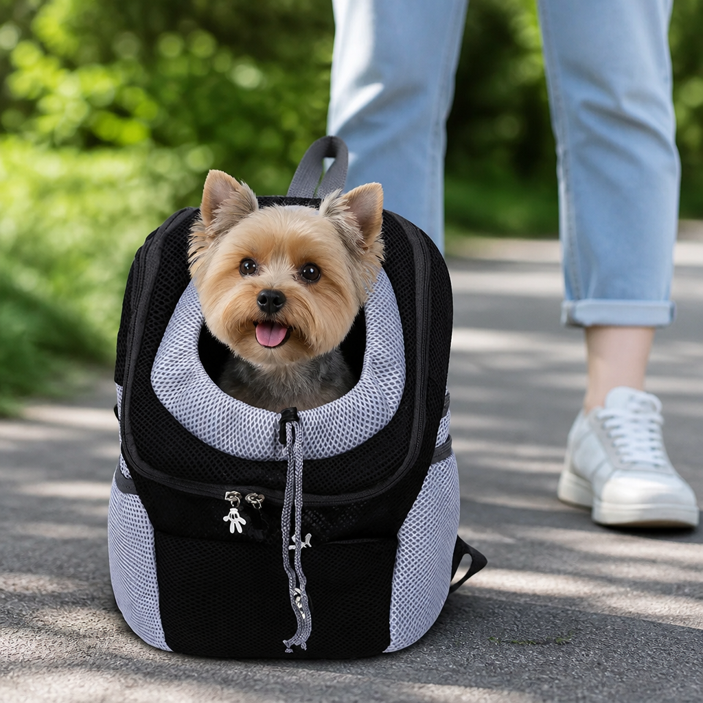 DogBedHouse Hands-Free & Safety Lock Oxford Mesh Dog Carrier Backpack (Machine-Washable)