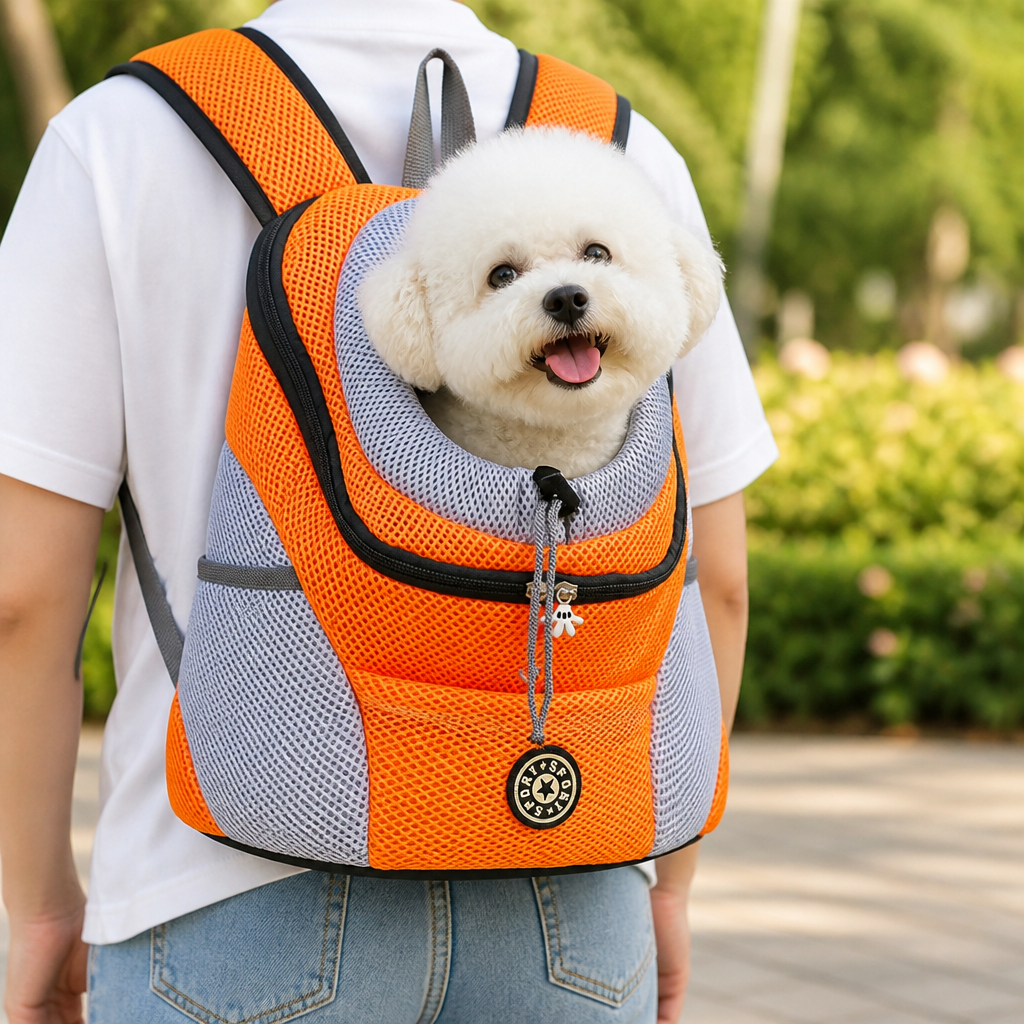 DogBedHouse Hands-Free & Safety Lock Oxford Mesh Dog Carrier Backpack (Machine-Washable)