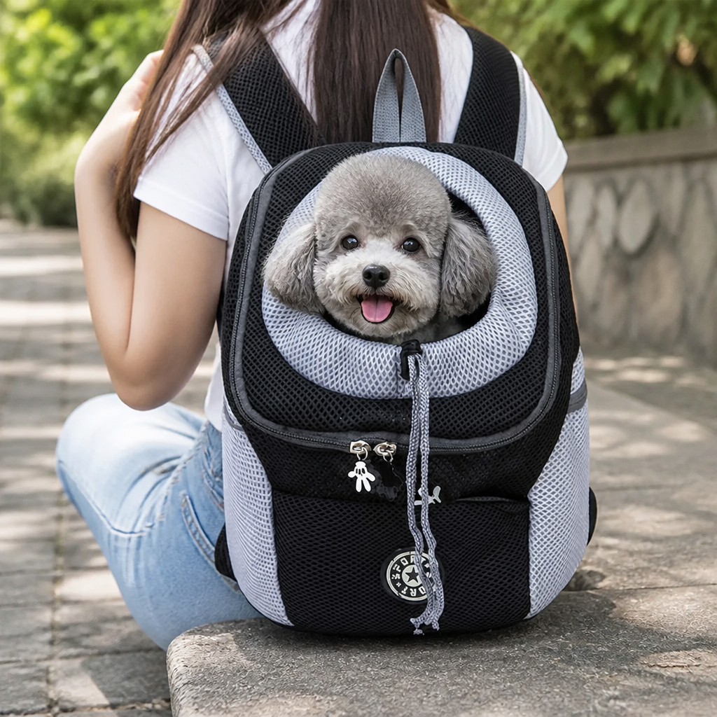 DogBedHouse Hands-Free & Safety Lock Oxford Mesh Dog Carrier Backpack (Machine-Washable)