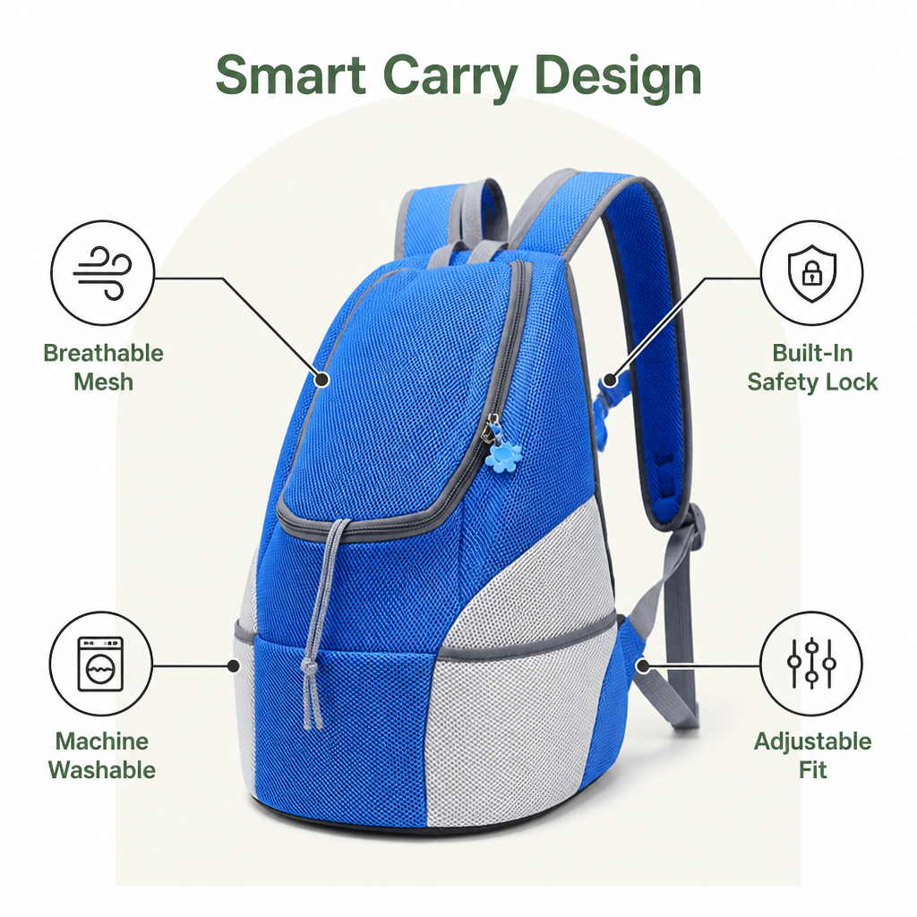 DogBedHouse Hands-Free & Safety Lock Oxford Mesh Dog Carrier Backpack (Machine-Washable)