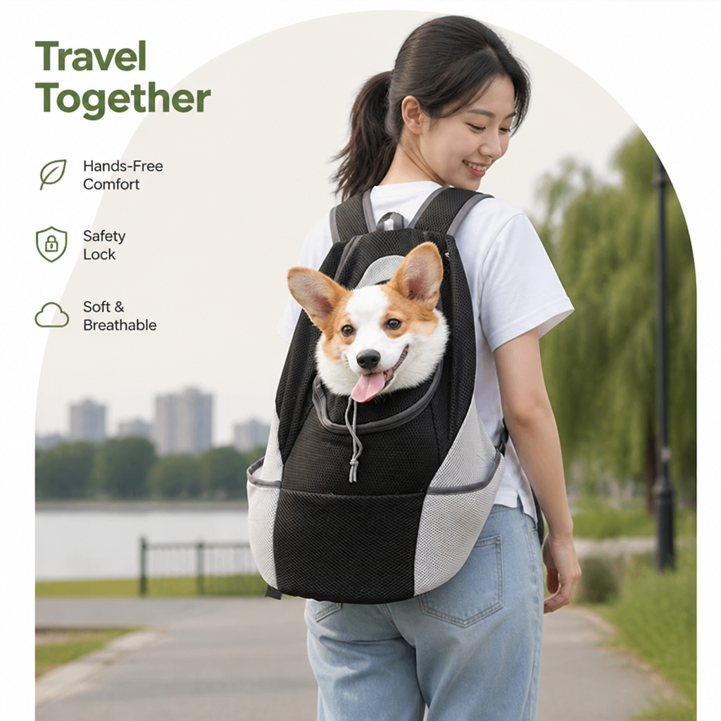 DogBedHouse Hands-Free & Safety Lock Oxford Mesh Dog Carrier Backpack (Machine-Washable)