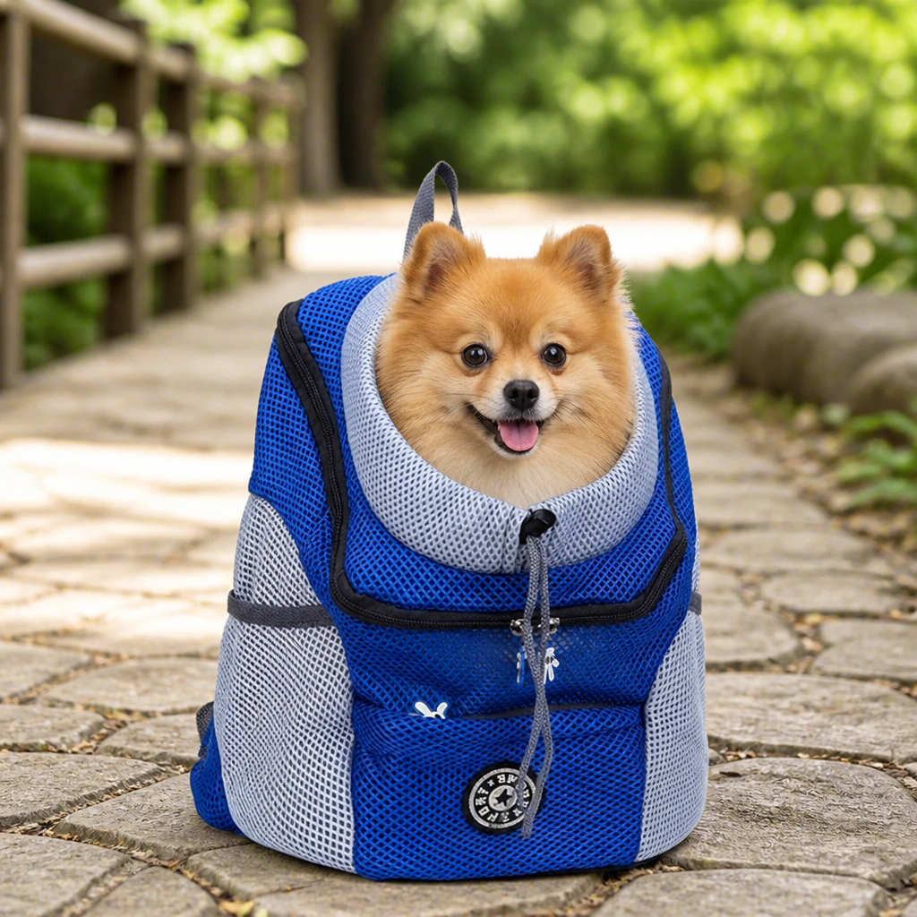 DogBedHouse Hands-Free & Safety Lock Oxford Mesh Dog Carrier Backpack (Machine-Washable)