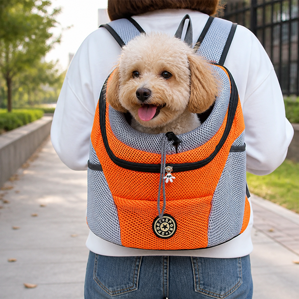 DogBedHouse Hands-Free & Safety Lock Oxford Mesh Dog Carrier Backpack (Machine-Washable)