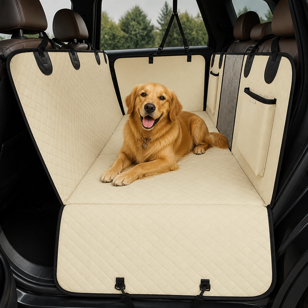 DogBedHouse Hard-Bottom & Waterproof Car Seat Extender (Removable Washable Cover)