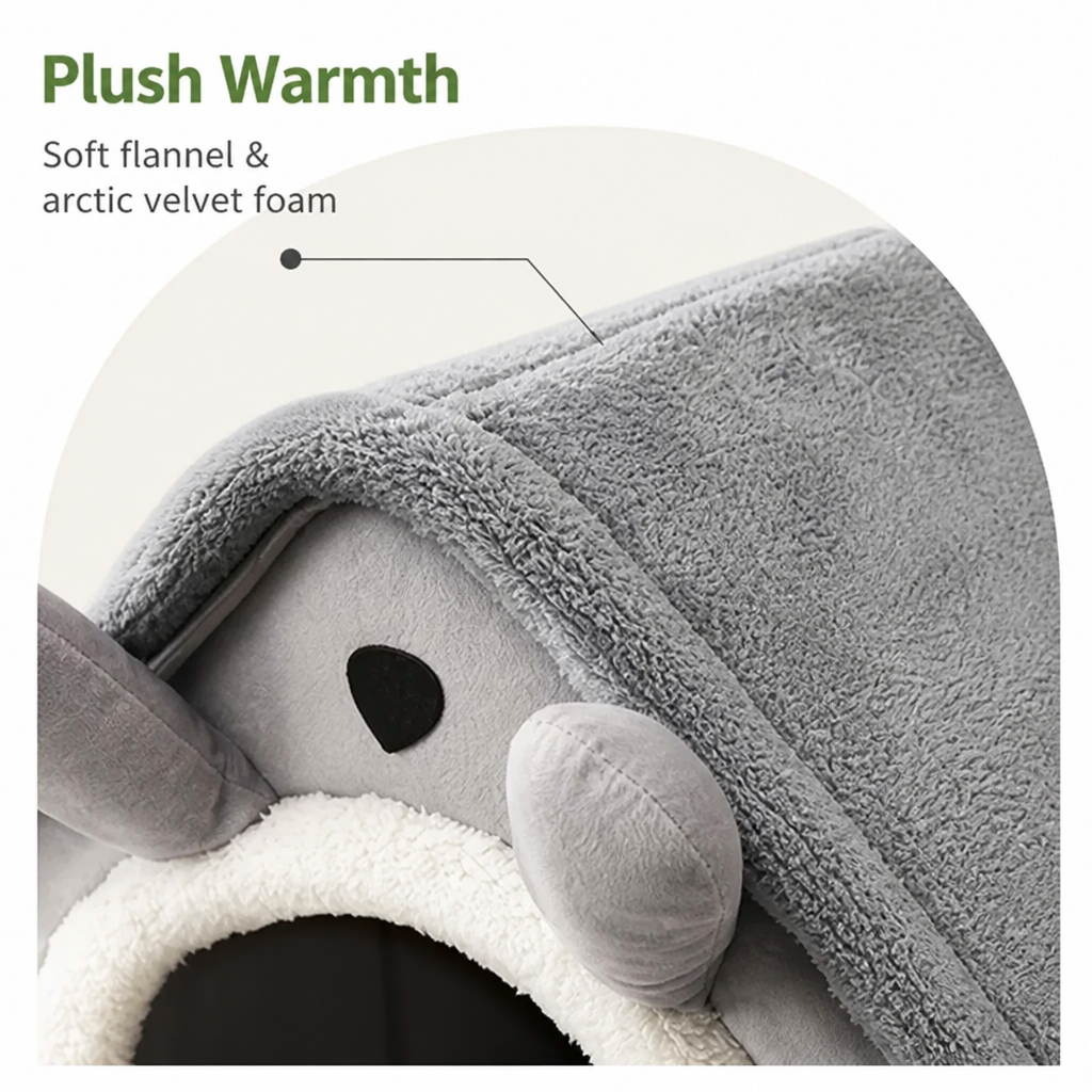 DogBedHouse Heated Plush Velvet & Flannel Pet House (Removable Cushion)